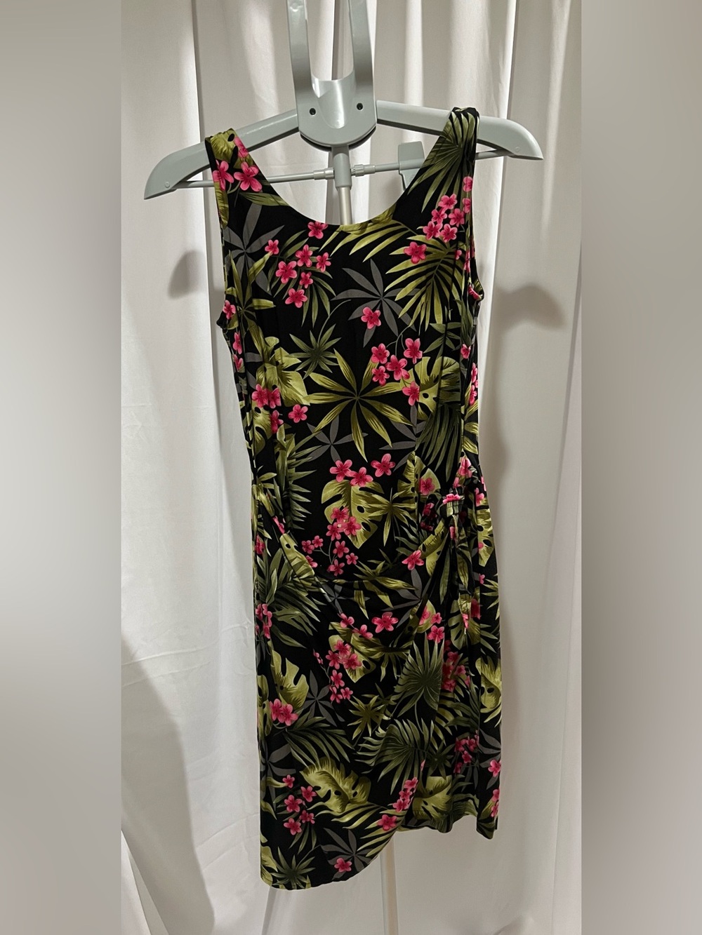 Sleeveless Black Maxi Dress with Pink Floral Print